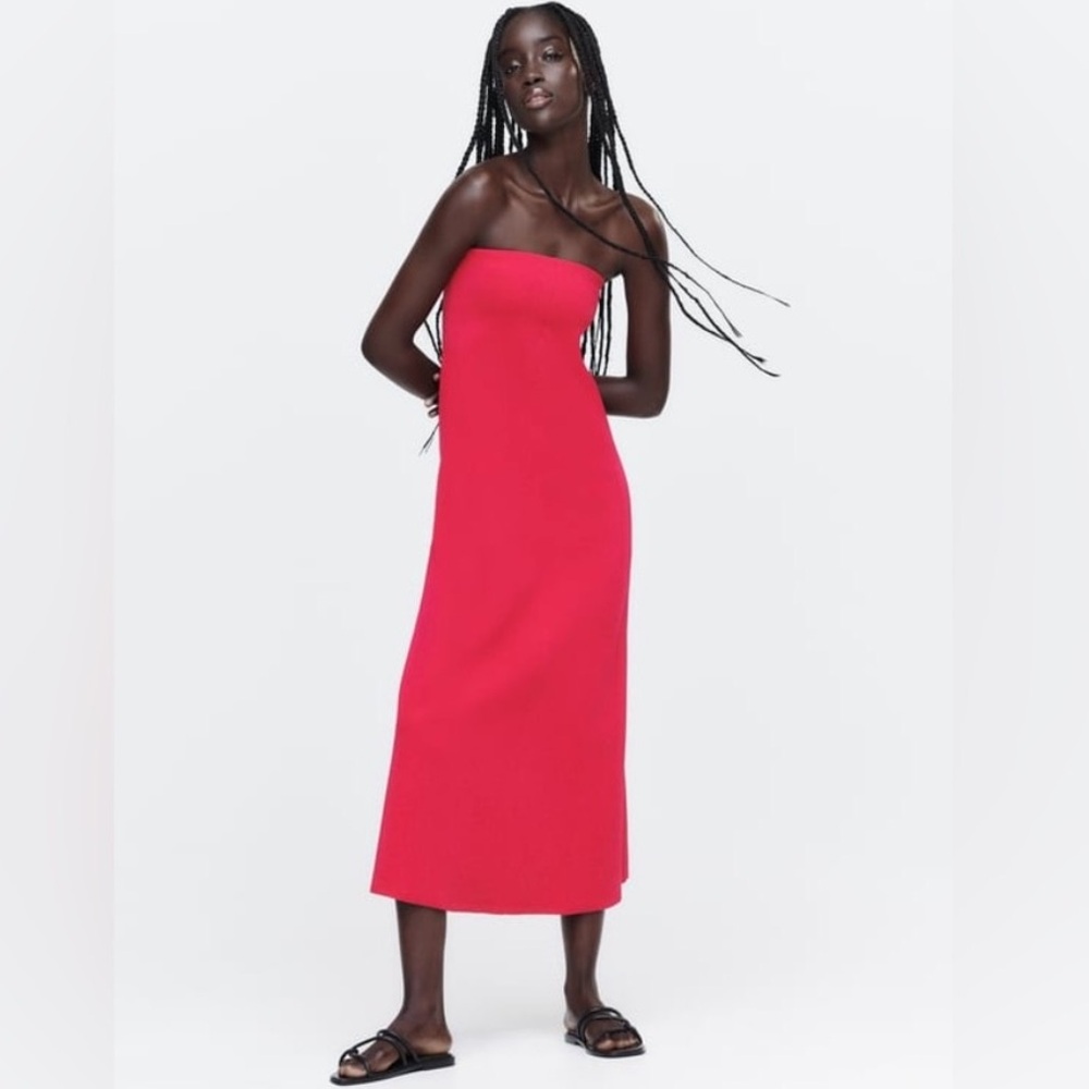 Zara fuscia strapless knit dress